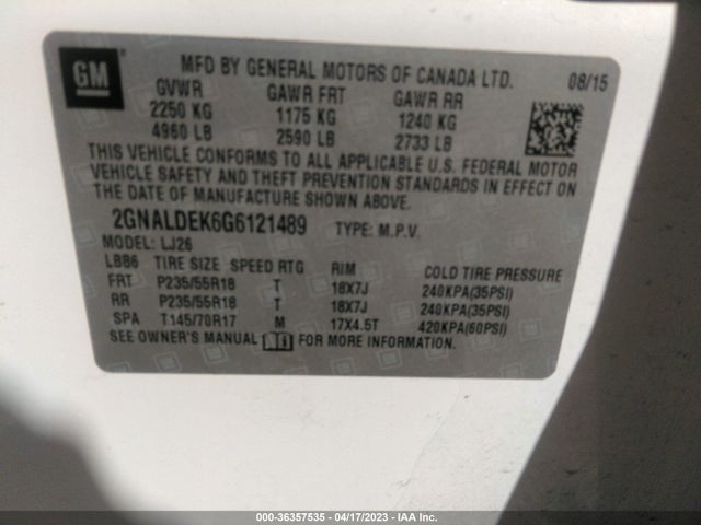 Chevrolet Equinox Ltz 2016 2GNALDEK6G6121489 Image 10