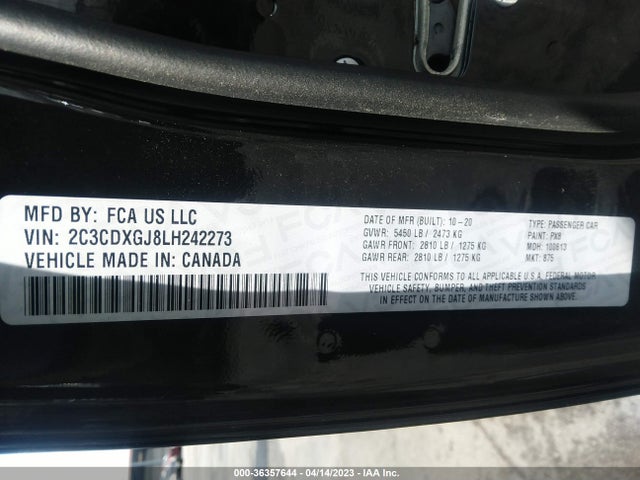2020 DODGE CHARGER SCAT PACK VIN: 2C3CDXGJ8LH242273