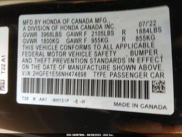 Honda CIVIC SI 2022 2HGFE1E56NH474898 Image 10
