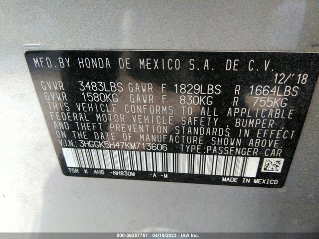Honda FIT LX 2019 3HGGK5H47KM713606 Image 9