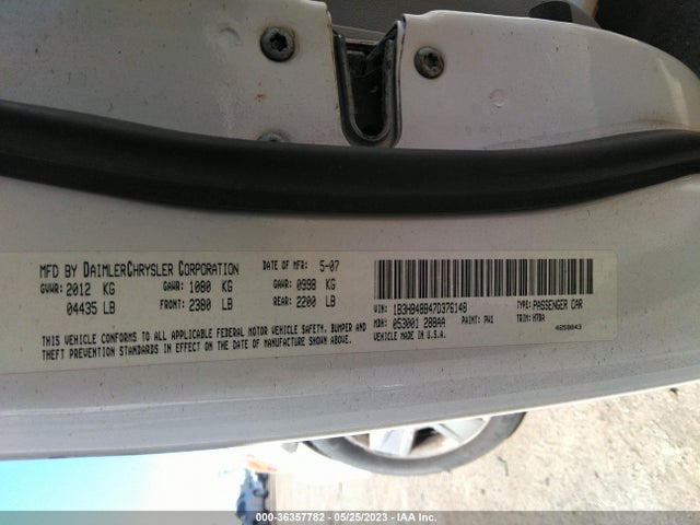 2007 DODGE CALIBER SXT VIN: 1B3HB48B47D376148