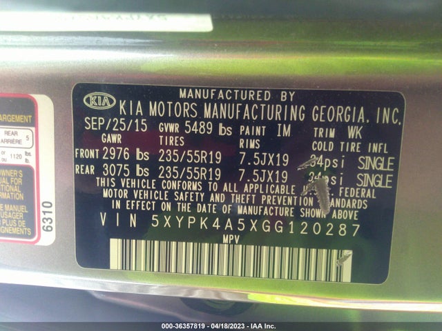 KIA Sorento Sxl 2016 5XYPK4A5XGG120287 Image 9