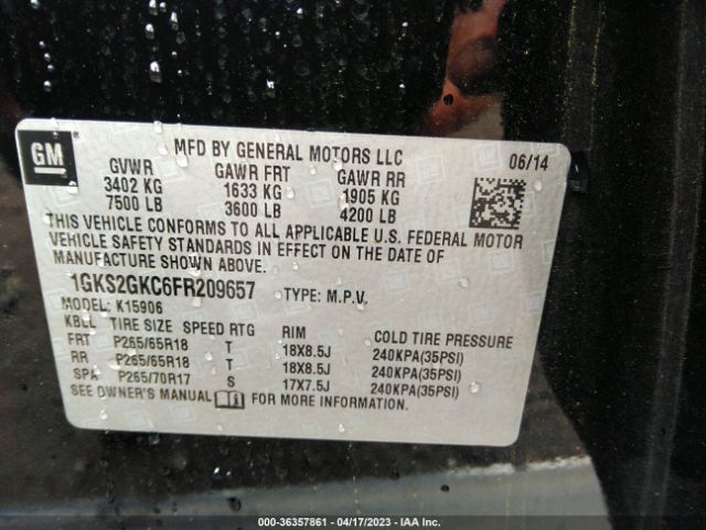 1GKS2GKC6FR209657 GMC Yukon Xl Sle