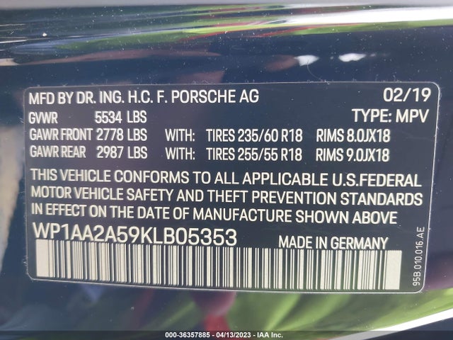 2019 Porsche Macan, VIN: WP1AA2A59KLB05353
