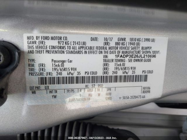 1FADP3E26JL210696 Ford FOCUS S
