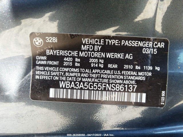 BMW 3 Series 328i 2015 WBA3A5G55FNS86137 Image 9
