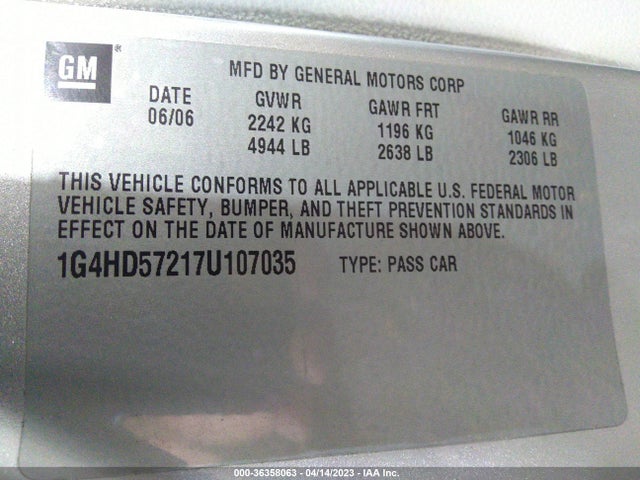 2007 BUICK LUCERNE V6 CXL VIN: 1G4HD57217U107035