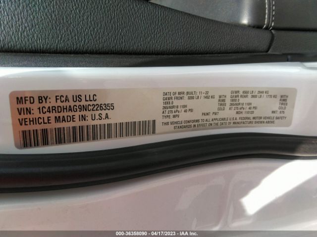 1C4RDHAG9NC226355 Dodge Durango Sxt