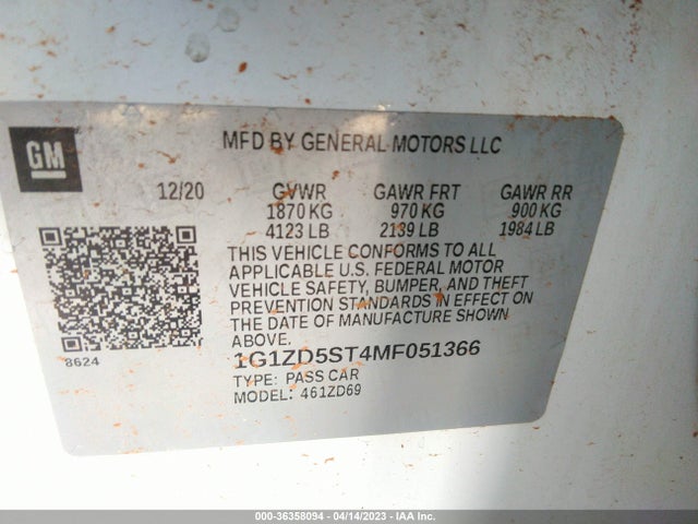 Chevrolet MALIBU LT 2021 1G1ZD5ST4MF051366 Image 9