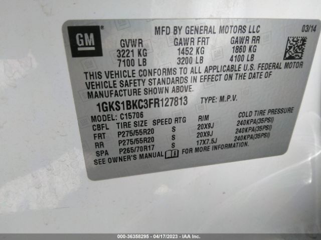 1GKS1BKC3FR127813 GMC YUKON SLT
