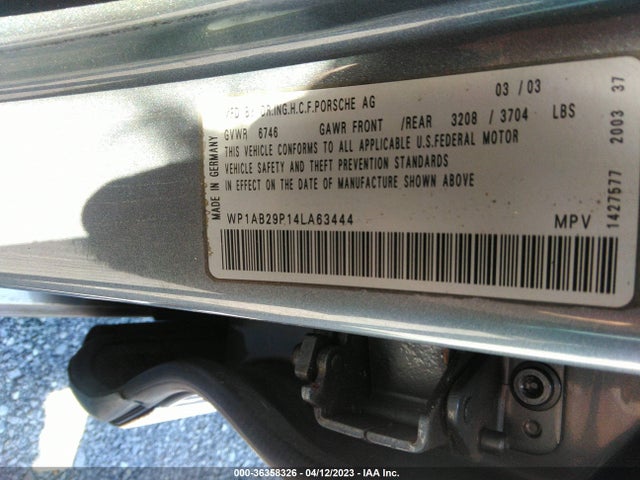 2004 PORSCHE CAYENNE S VIN: WP1AB29P14LA63444