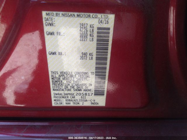 1N4AL3APXGC205817 Nissan Altima 2.5 Sr