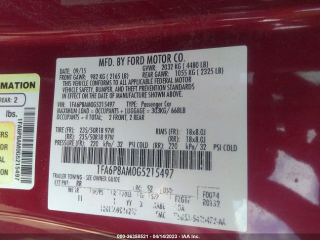 1FA6P8AM0G5215497 Ford Mustang V6