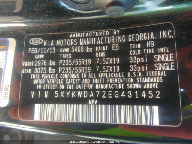 5XYKWDA72EG431452 KIA SORENTO SX