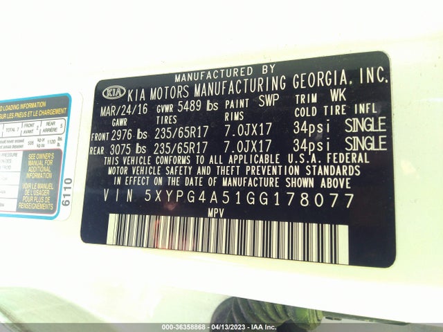 KIA Sorento 3.3l Lx 2016 5XYPG4A51GG178077 Image 9