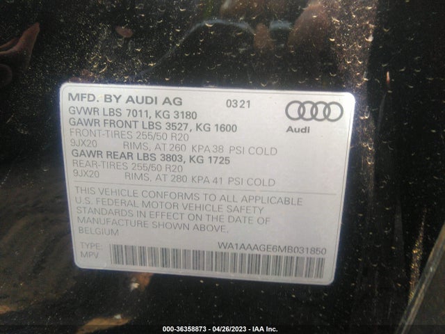 2021 Audi e-tron, VIN: WA1AAAGE6MB031850