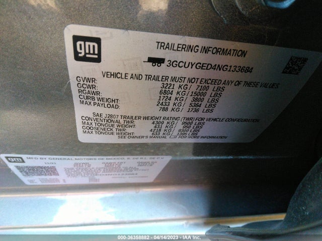 2022 Chevrolet Silverado 1500, VIN: 3GCUYGED4NG133684