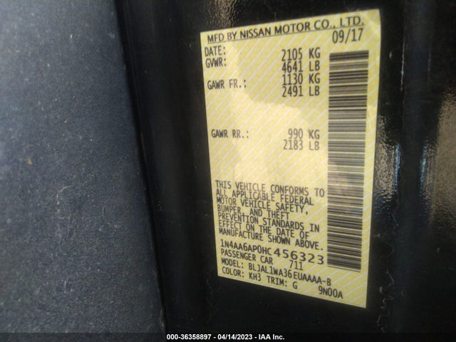 Nissan Maxima Sr 2017 1N4AA6AP0HC456323 Image 9