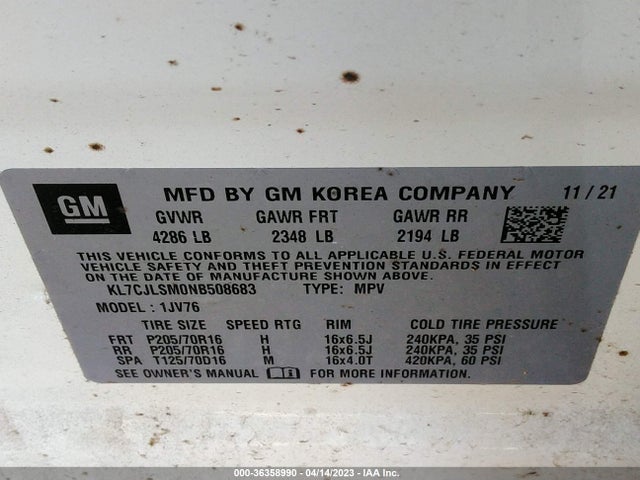 Chevrolet Trax Lt 2022 KL7CJLSM0NB508683 Image 11
