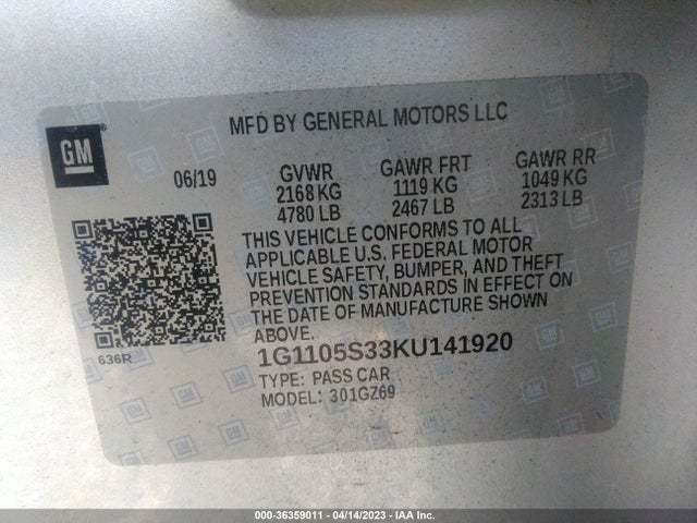 Chevrolet Impala Premier 2019 1G1105S33KU141920 Image 10