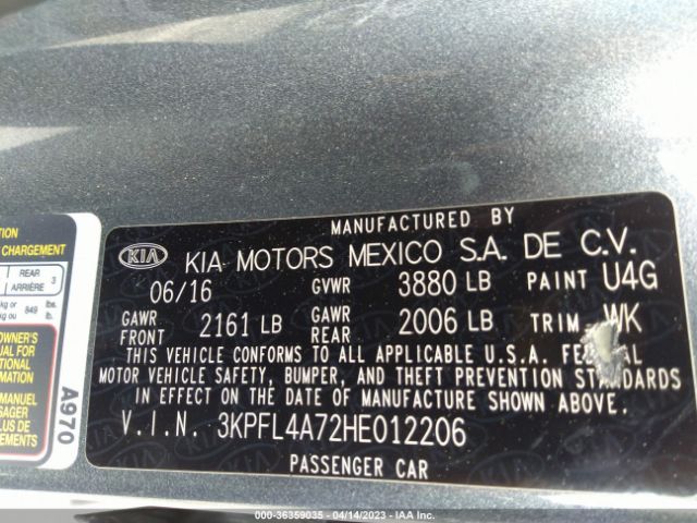 3KPFL4A72HE012206 KIA FORTE S