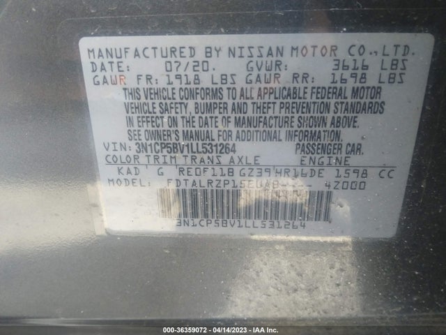2020 NISSAN KICKS S VIN: 3N1CP5BV1LL531264
