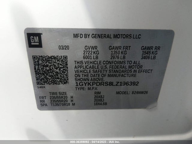 1GYKPDRS8LZ196392 Cadillac Xt6 Awd Premium Luxury