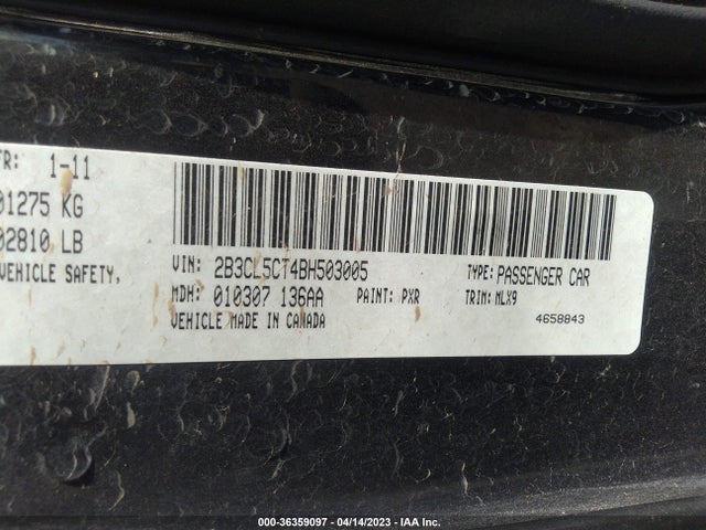 2011 DODGE CHARGER RT MAX VIN: 2B3CL5CT4BH503005