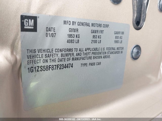2007 CHEVROLET MALIBU LS W/1FL VIN: 1G1ZS58F87F234474