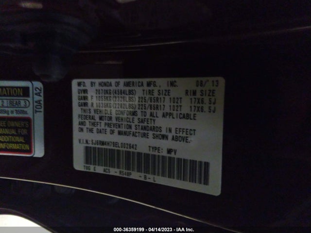 Honda Cr-v Ex-l 2014 5J6RM4H79EL002642 Image 9