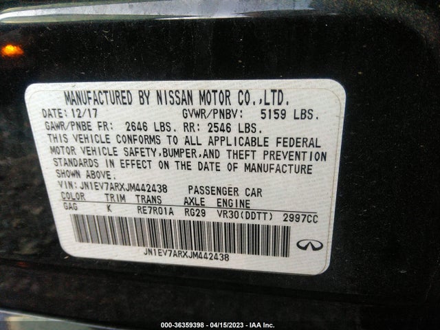JN1EV7ARXJM442438 Infiniti Q50 3.0t Luxe