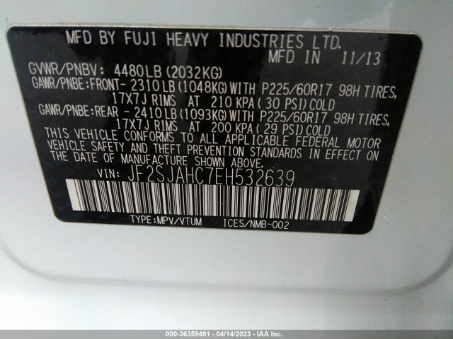 JF2SJAHC7EH532639 Subaru Forester 2.5i Limited