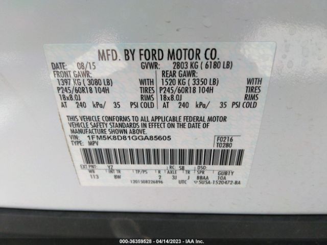1FM5K8D81GGA85605 Ford EXPLORER XLT