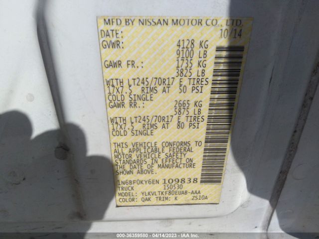 1N6BF0KY6EN109838 Nissan Nv Sv