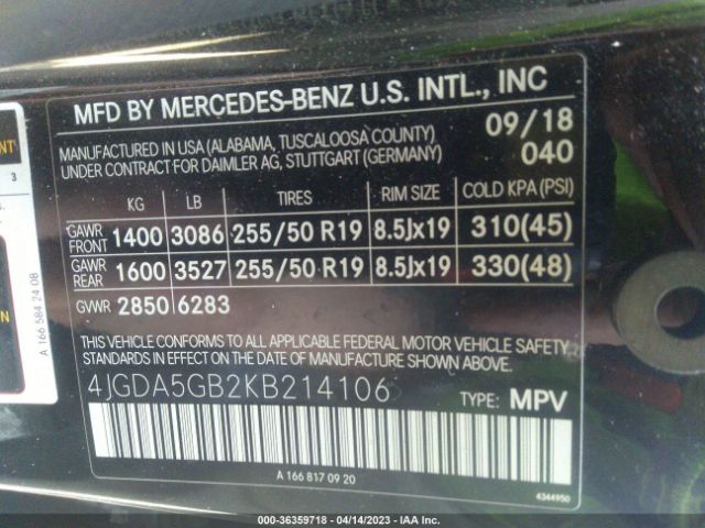 4JGDA5GB2KB214106 Mercedes-Benz Gle Gle 400