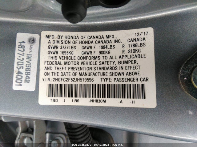 Honda Civic Sedan Lx 2018 2HGFC2F52JH519596 Image 9
