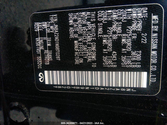 2022 Infiniti QX80, VIN: JN8AZ2AD1N9870287