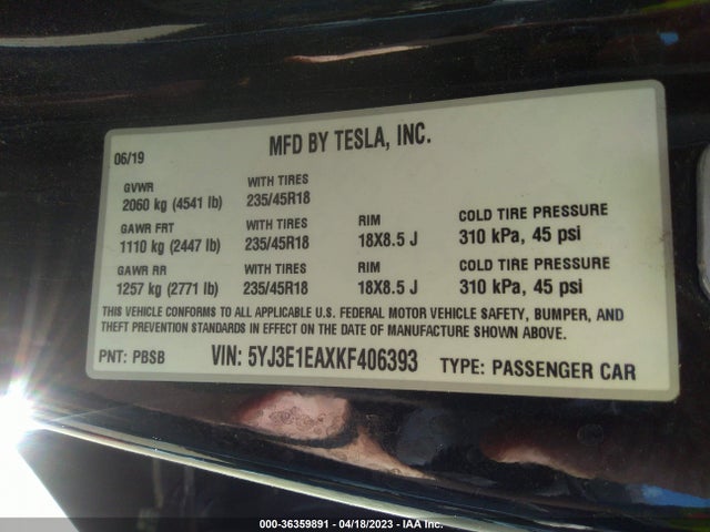 Tesla Model 3 Range 2019 5YJ3E1EAXKF406393 Image 11