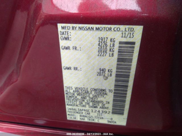 1N4AL3AP4GC124392 Nissan Altima 2.5 S