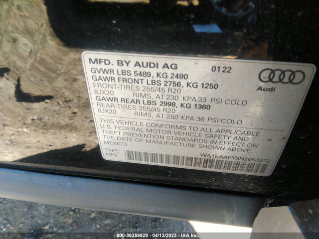 WA1EAAFY9N2053372 Audi Q5 S Line Premium Plus