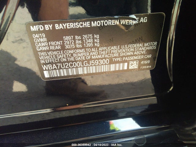 2020 BMW 7 Series, VIN: WBA7U2C00LGJ59300