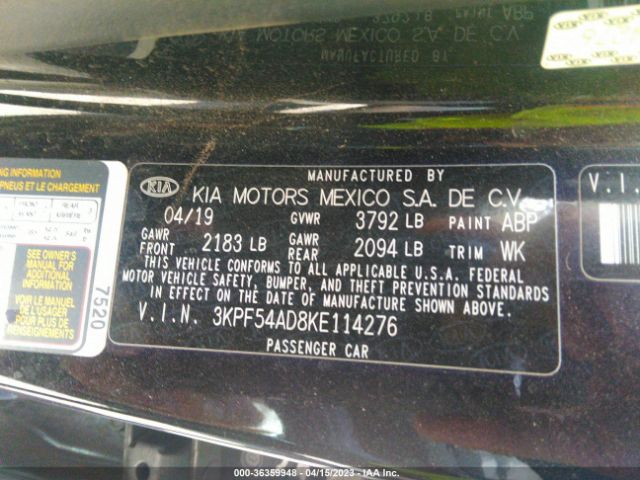 3KPF54AD8KE114276 KIA FORTE EX