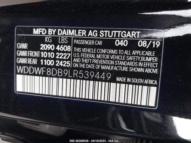 2020 MERCEDES-BENZ C-CLASS C 300 VIN: WDDWF8DB9LR539449