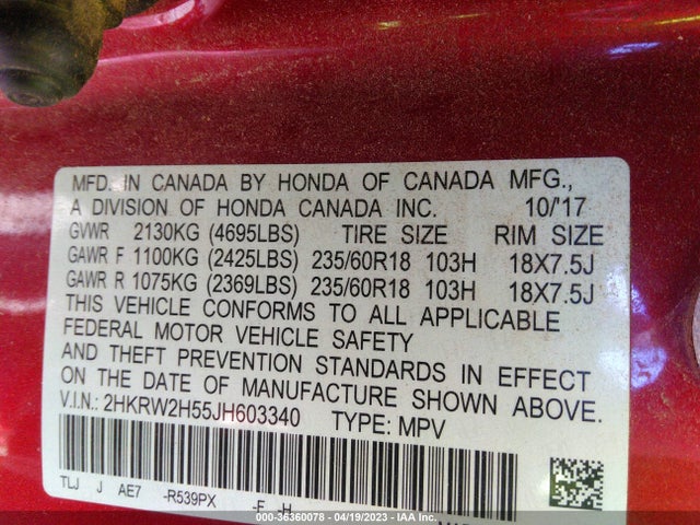 Honda CR-V EX 2018 2HKRW2H55JH603340 Image 9