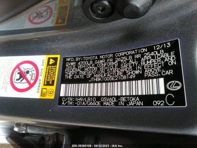 JTHBK1GG5E2108149 Lexus ES 350