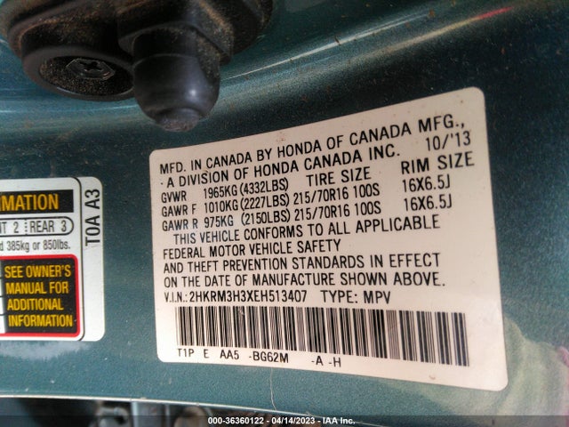 Honda CR-V LX 2014 2HKRM3H3XEH513407 Image 9