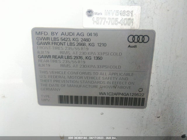 WA1C2AFP4GA129522 Audi Q5 PREMIUM