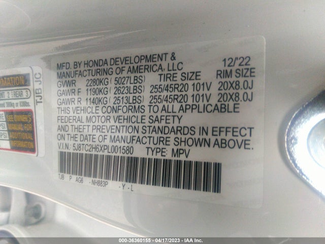 5J8TC2H6XPL001580 Acura Rdx W/a-spec Package
