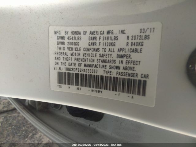 1HGCR3F92HA030067 Honda Accord Sedan Touring