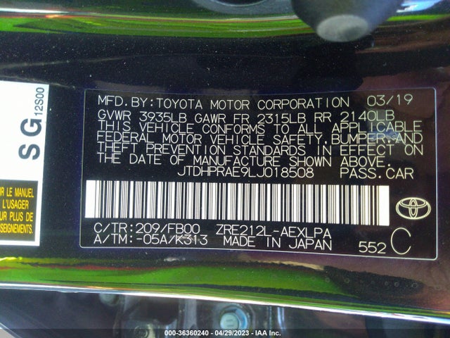 Toyota COROLLA LE 2020 JTDHPRAE9LJ018508 Image 10
